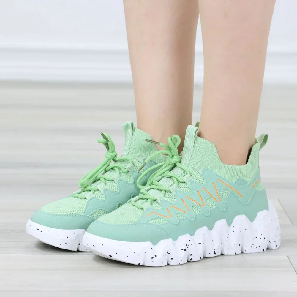 Mint Green Fashion Chunky Heel Sock Sneakers Shoes Slip Ons - Picture 11 of 13